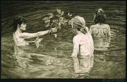 Mermaid Lesson II, oil painting in exhibition